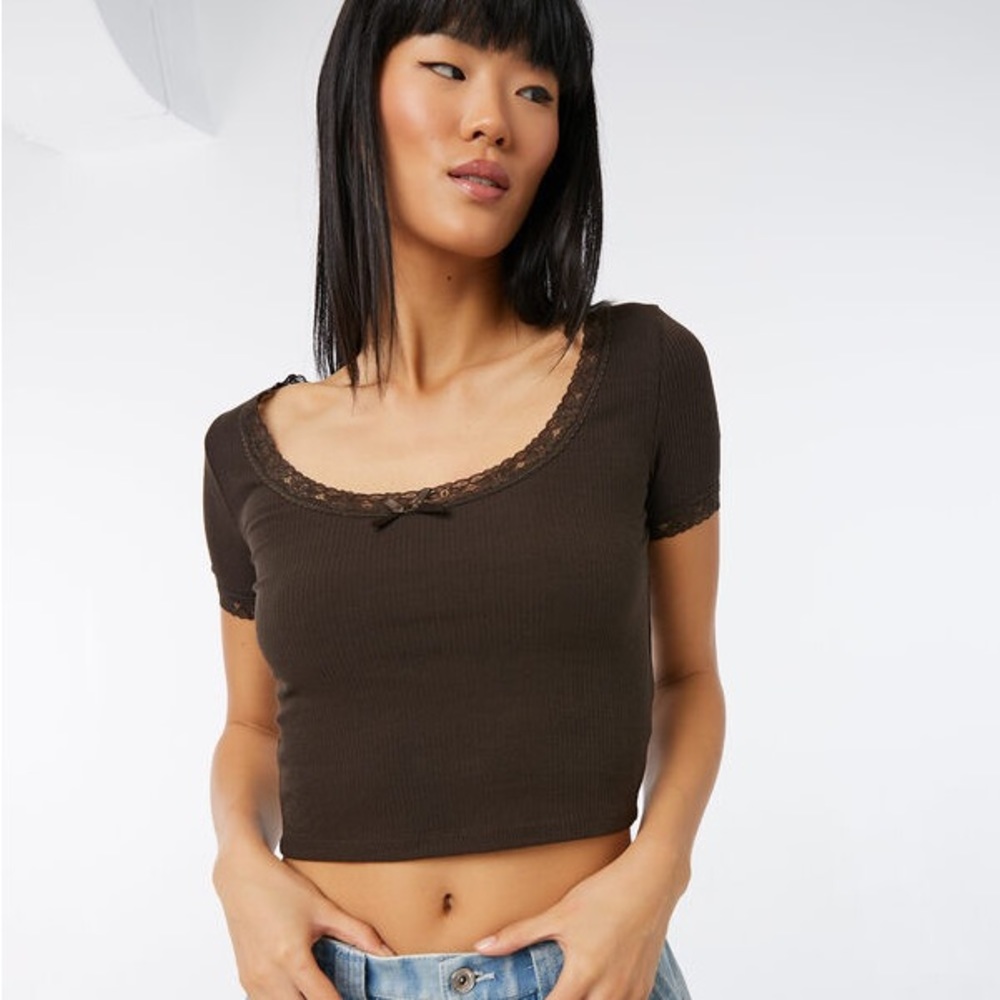 ARDENE brown ribbed scoop neck shirt NWT
